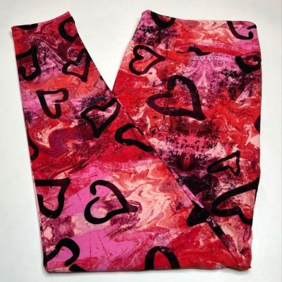 NEW LuLaRoe TC2 Leggings RED PINK Paint GRAFFITI Art VALENTINE Heart Marble