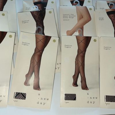 A New Day Lot of 14 pairs Fashion Tights and Thigh Highs Lace Black Size M L