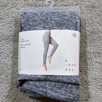 A New Day Women's Heather Gray Large High-Waisted Leggings Stretch Exercise Gym