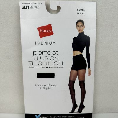 Hanes Pantyhose Tights Premium Perfect Illusion Thigh High Tummy Control Black S