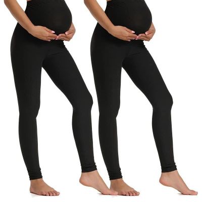 Foucome Womens Maternity Leggings Over The Belly Pants (Black-2pack, X-Large)