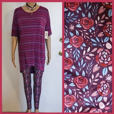 NWT SET BTS LuLaRoe XXS IRMA Stripe Top & CP Tween-OS Adult 0-4 Roses Leggings