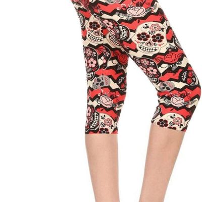 Women's High Waisted Buttery Soft Skull & Halloween Print Leggings (Available in