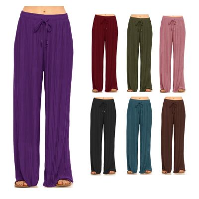 Women's Palazzo Pants Solid Culottes Trousers Pleated Wide Pants