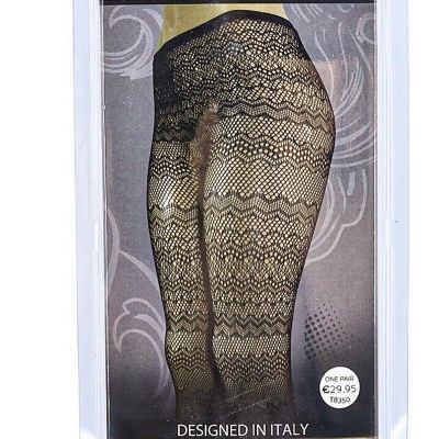 Black Lace Stockings Lusso Aura One Size Fits Most Horizontal Waves Pattern