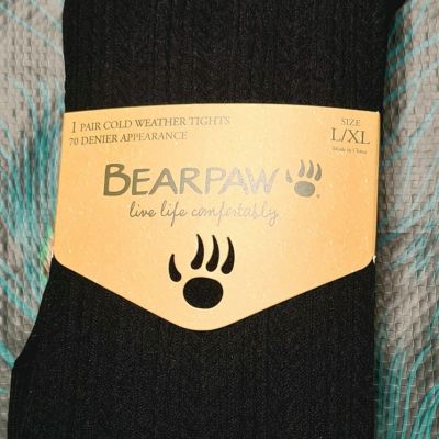 BearPaw Black Cable Knit Cold Weather Sweater Tights 70 Denier Opacity AdultL/XL