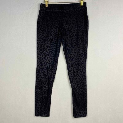 Express Women's Size M Black Animal Print Leopard Pull On Shiny Leggings Pants