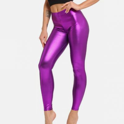 #401 Shiny Metallic Purple Leggings Pencil Pant Med. Ships from Florida, USA