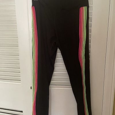 Victoria’s Secret Leggings Black Size M With 5 Neon Stripes Down Each Leg