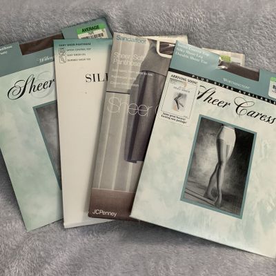 Vtg JCPenny Sheer Caress Silky Pantyhose Average Lot Of 4 Hosiery 4 pair NEW