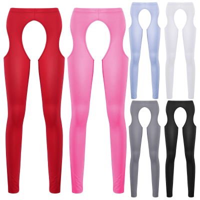 Women Glossy Pantyhose Tights Elastic Crotchless Shiny Stockings Hosiery Pants