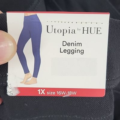Hue Utopia Denim Leggings, Black, Size 1X, NWT