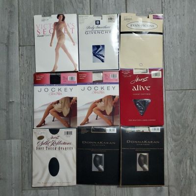 Vintage Pantyhose Lot Of 9 NOS Size Small Hanes Donna Karan Givenchy Jockey