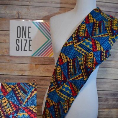 LLR One Size Leggings Fun Blue/Yellow/Red Patchwork w/Egyptian Vibes