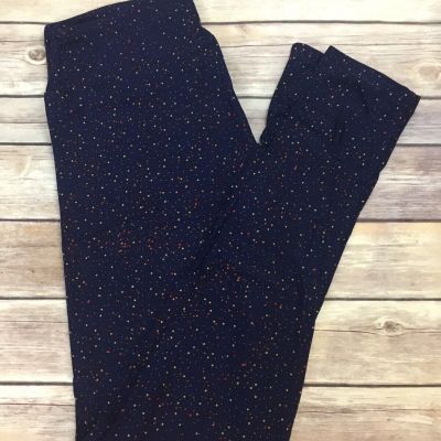 NWT LulaRoe OS Women’s Leggings Deep Space Navy Red Yellow Dots Galaxy One Size