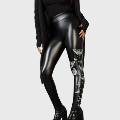 KILLSTAR Death’s-Head Moth XL PU Leggings Goth Wet Look Witchy NEW