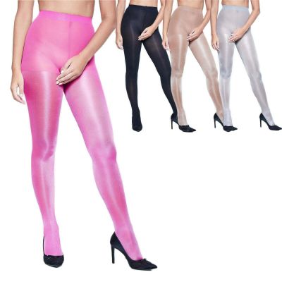 Miss Naughty 40D Metallic Shine Crotchless Tights - Semi Opaque Plus Sizes