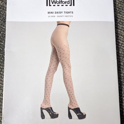 WOLFORD Fairly Light/Black Mini Daisy Tights Size Medium Dainty Flowers Hose