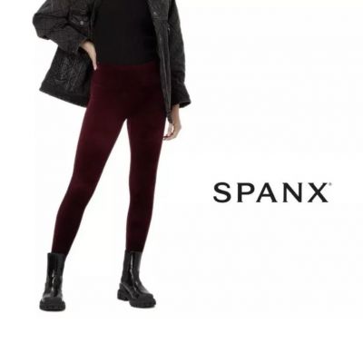 SPANX Shiny Velvet High Waisted LEGGINGS - Rich Burgundy #2070 - Size L