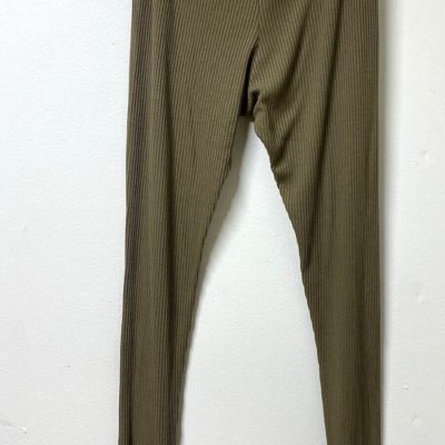 LESET olive green ribbed stirrup leggings pants sz L