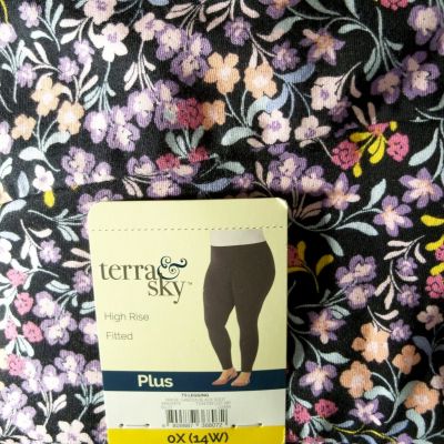 Terra & Sky Floral Leggings Women’s plus size 0X (14W) Stretch NEW