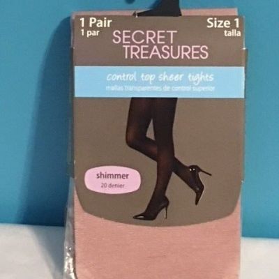 SECRET TREASURES CONTROL TOP SHEER TIGHTS SIZE 1, ALMOND, SHIMMER 20 DENIER