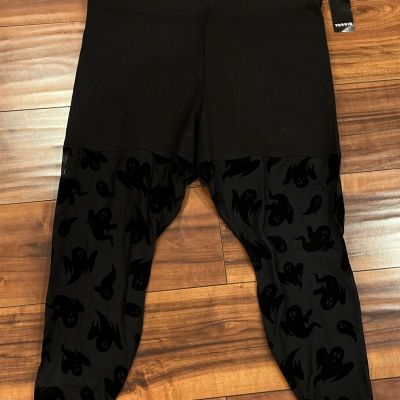 Torrid Womens Black Crop Comfort Flocked Ghost Legging Sz 2 18/20 Halloween NWT