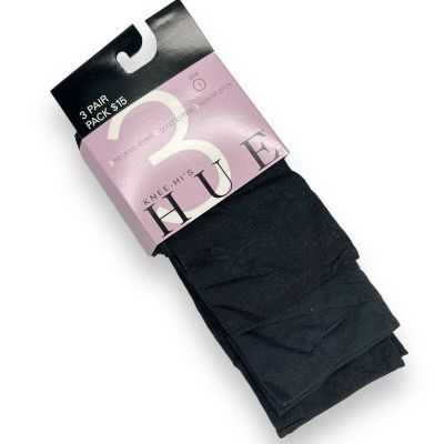 HUE 3 Pair Pack Black Opaque Patterned Knee Highs Womens One Size Fits Most NEW