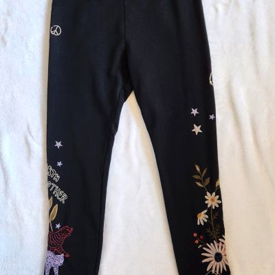 Johnny Was Soho Legging Cotton Pants Flowers Mushrooms Peace Animal Embroidery M