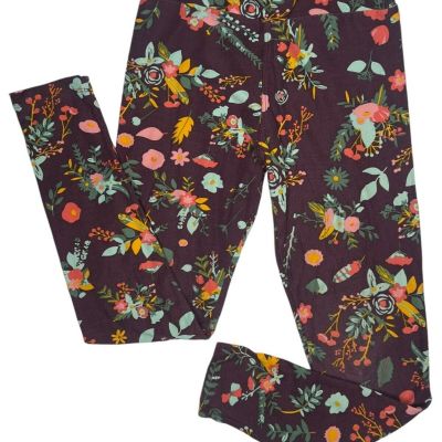 LuLaRoe Tween Leggings Mauve Flora and Fauna Purple Buttery Soft