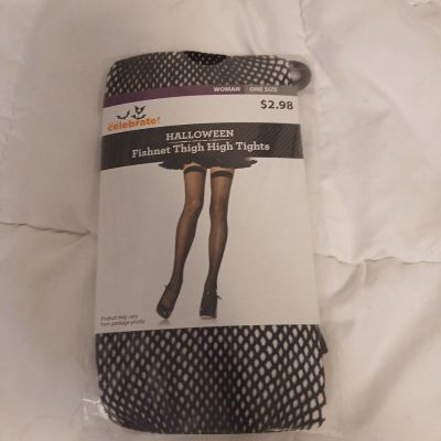 Halloween Sexy Black Fishnet Thigh High Stockings Tights Womens One Size NEW