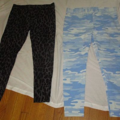 Lot 2 New Style & Co Leggings Pants Ladies Size L Blue Camo Black Leopard NWOT