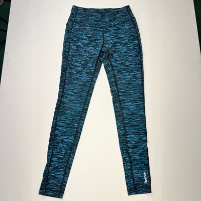 Reebok Womens Leggings Blue Black Knit Space Dye Stretch Full Length Exercise XS