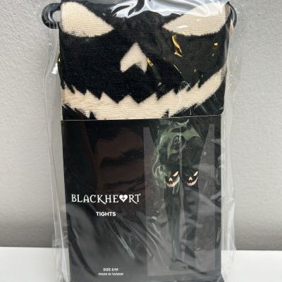 Hot Topic Black Heart Tights Sheer Opaque Halloween Jack Face Thigh High S/M NEW