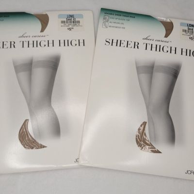 LOT 2 PR JC Penney Silky Sheer Caress Thigh High Stocking Sand Reinforced Toe