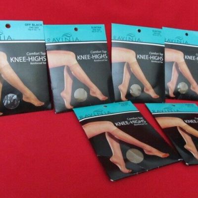 RAVANIA COMFORT TOP KNEE HIGHS 6 PAIRS: 5  SUNTAN - 1 OFF BLACK SIZE 8 1/2 - 11