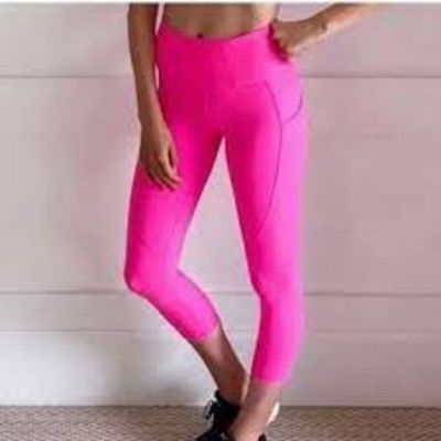 Zyia Active Leggings Woman's 12 Bright Pink Capri Yoga Athletic Side Pockets