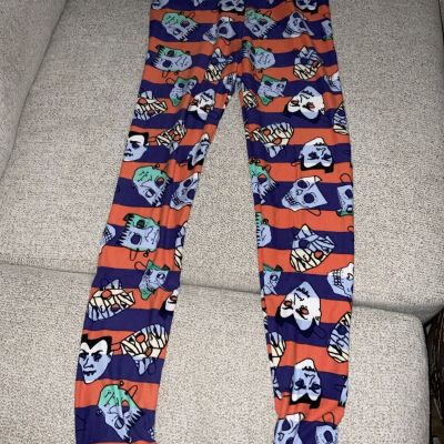 Lu La Roe Women's Leggings Mask Print Halloween Orange/purple One Size Pre-Owned