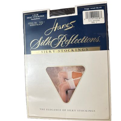 2 pr Vintage Hanes Silk Reflections 728 Stockings for garters Barely Black sz 1