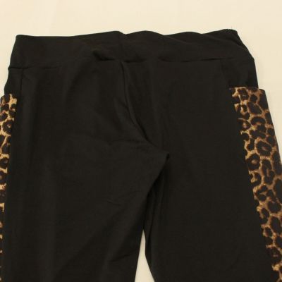 Shein Women's Plus Leopard Side Stripe High Waist Leggings MP9 Black Size 2XL