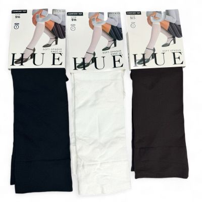 HUE 3 Pair Variety Pack Soft Opaque Knee Highs Womens Size 1 ~ Black White Brown