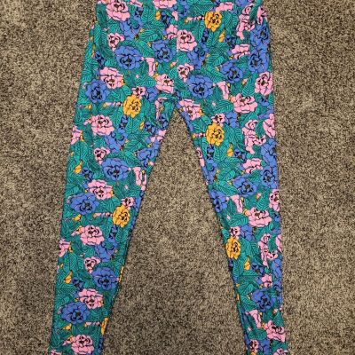 Women's LuLaRoe Floral Flower Power OS Leggings Bright Funky Vibrant EUC!! S M L