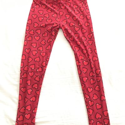 LULAROE One size (2-10) Red Leggings Hearts Yoga Pants