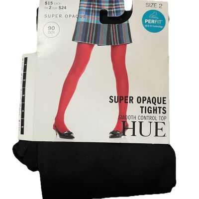 Hue Super Opaque Tights Size 2 Black Smooth Control Top 90 Denier Perfit New