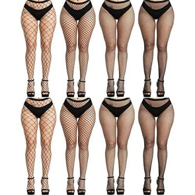 8 PCS Black Fishnet Stockings For Women, Thigh Hight Fishnet Tights, Ladies F...