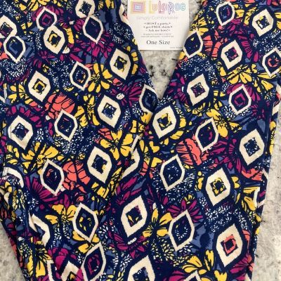 LuLaRoe One Size Blue, Pink, Yellow Floral Background with Diamonds