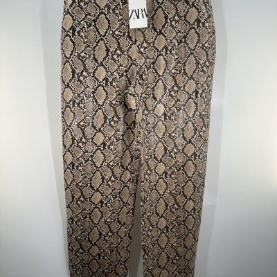 Zara Pants Womens Medium High Rise Brown Faux Snakeskin NEW Pockets Q6