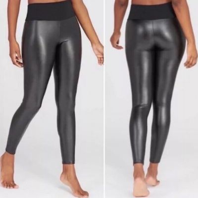 ASSETS by SPANX Sz 1X Women Black All Over Faux Leather Leggings High Rise