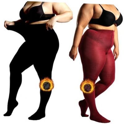 2 Pairs Queens Plus Size Fleece Lined Tights for 4X-6X Black & Burgundy Red