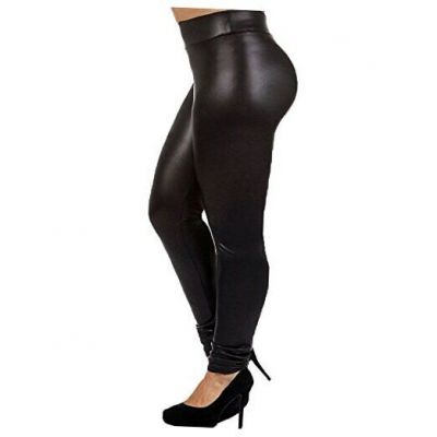 Plus Size Faux Leather Leggings Lightweight High Waisted for Womens 3X Black